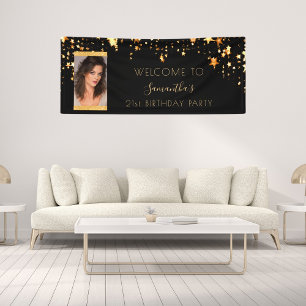 Verjaardagsfoto zwart gouden sterren welkom spandoek