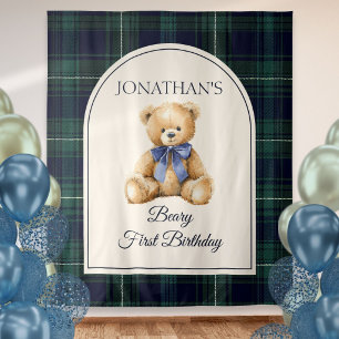 Verjaardagsfotobackdrop met preppy teddybeer wandkleed