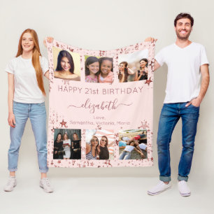 Verjaardagsfotocollage roos gouden beste vrienden fleece deken