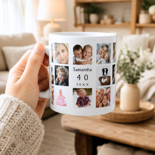 Verjaardagsfotocollage wit zwart koffiemok