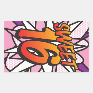 VERJAARDAGSFUN RETRO STROOKPRENT SWEET 16 RECHTHOEKIGE STICKER