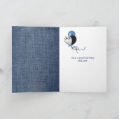 Verjaardagsgiraf op blauwe denim kaart (Binnen)