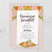 Verjaardagsgoud Blush Florale Champagne Ontbijt Kaart (Voorkant / Achterkant)