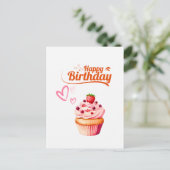 Verjaardagsgroet kaart met zoete cupcake (Staand voorkant)