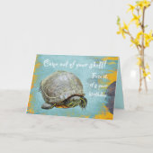 Verjaardagsgroet - Schildpad Kom Uit Je Schelp Kaart (Gele Bloem)