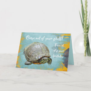 Verjaardagsgroet - Schildpad Kom Uit Je Schelp Kaart