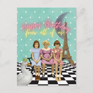 Verjaardagsgroet van een vintage funky groep briefkaart
