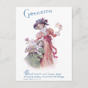 Verjaardagsgroet van vrouw en meisje briefkaart