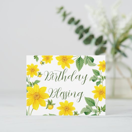 Verjaardagsgroetkaart met bloemen briefkaart (Staand voorkant)