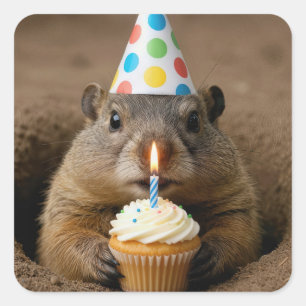 Verjaardagsgrondhoeder met een Cupcake Vierkante Sticker