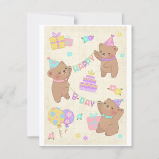 Verjaardagsillustratie voor teddyberen briefkaart