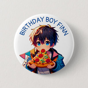 verjaardagsjongen Anime Boy's Pizza Party Ronde Button 5,7 Cm