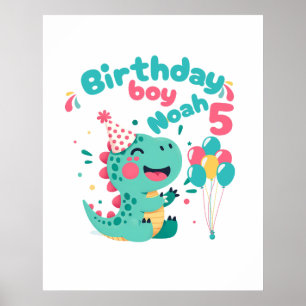 Verjaardagsjongen Dinosaurus Poster Aangepaste Naa