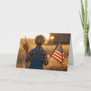 Verjaardagsjongen met Amerikaanse vlag en tarwegar Kaart