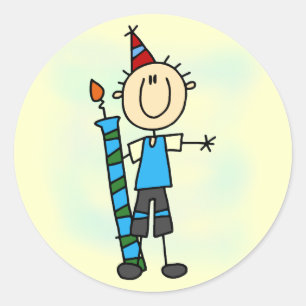 Verjaardagsjongen met kaars T-shirts en cadeaus Ronde Sticker