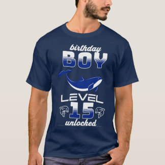 Verjaardagsjongen niveau 15 ontgrendelde dolfijnen t-shirt