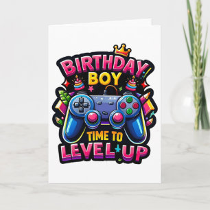 Verjaardagsjongen Tijd om te Level Up Videospel Ve Kaart