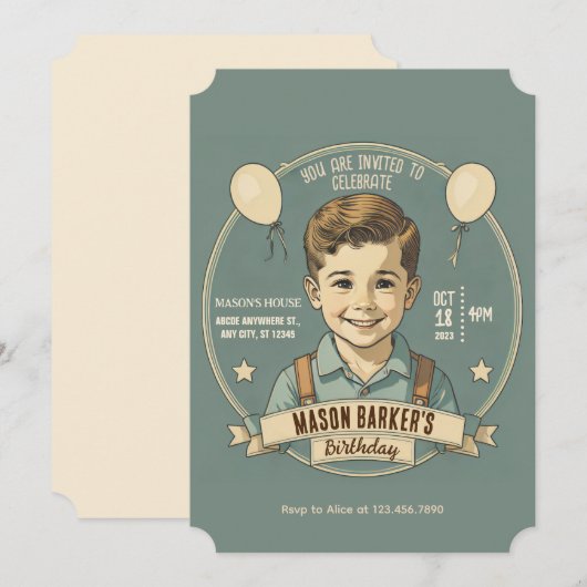 Verjaardagsjongen vintage  kaart (Voorkant / Achterkant)