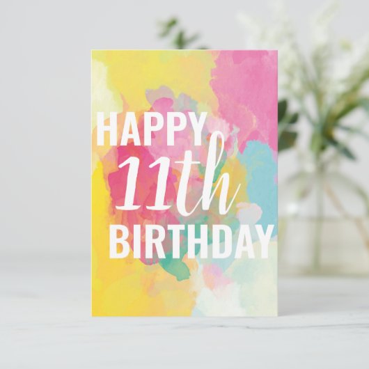 Verjaardagskaart 11 jaar ("Waterverfverloop") (Staand voorkant)