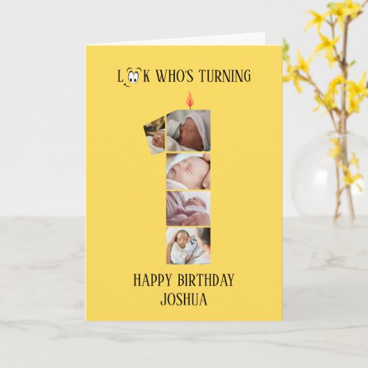 Verjaardagskaart 1 jaar oud foto kaart (Gele Bloem)