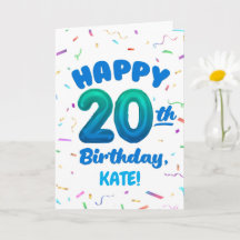 Verjaardagskaart 20 jaar met eigen naam