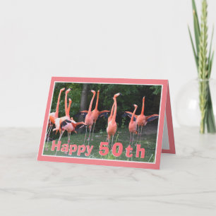 Verjaardagskaart 50 Roze Flamingo Kaart