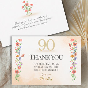 Verjaardagskaart 90 jaar – Wildflower Design Bedankkaart