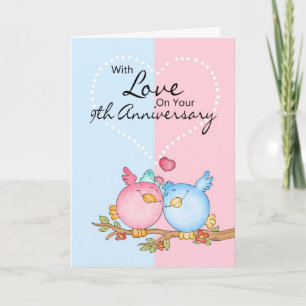 Verjaardagskaart - 9e verjaardag Love Birds Kaart