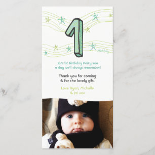 Verjaardagskaart baby 1 jaar nummer 1 bedank foto bedankkaart