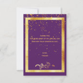 Verjaardagskaart bedankt paars goud confetti (Achterkant)
