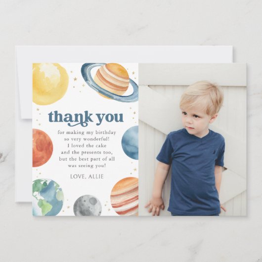 Verjaardagskaart bedankt voor Outer Space-thema fe Kaart (Voorkant)