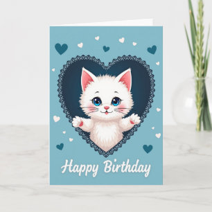 Verjaardagskaart Blauwe Hart Kitten Kaart