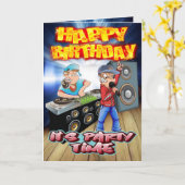Verjaardagskaart cartoon DJ en MC Kaart (Gele Bloem)