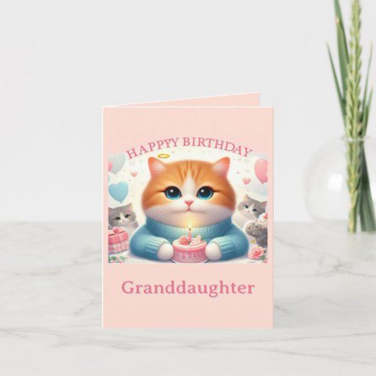 Verjaardagskaart Cute Cat voor kleindochter Kaart (Voorkant)