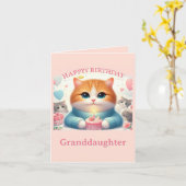 Verjaardagskaart Cute Cat voor kleindochter Kaart (Gele Bloem)