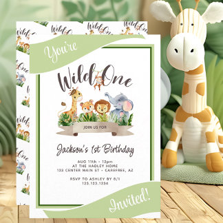 Verjaardagskaart Cute Safari Wild One Groen Kaart