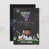 Verjaardagskaart dank je wel voor Mad Science-fees (Voorkant / Achterkant)