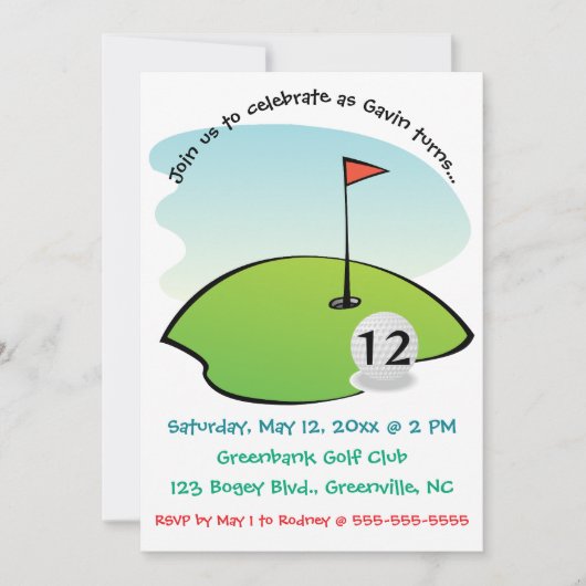 Verjaardagskaart Editable Golfbaan Kaart (Voorkant)