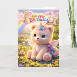 Verjaardagskaart eenhoorn teddybeer kaart