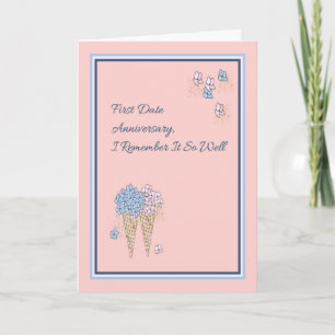 Verjaardagskaart eerste date roze met bloemenkegel kaart