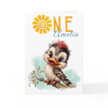 Verjaardagskaart eerste verjaardag bosdier vogel