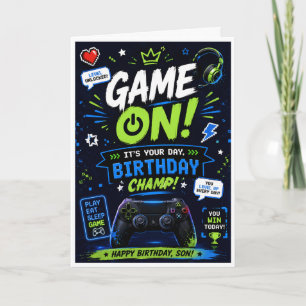 Verjaardagskaart 'Game On' voor zoon – Leuke gamer Kaart