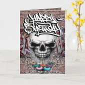 Verjaardagskaart graffiti schedel kaart (Gele Bloem)