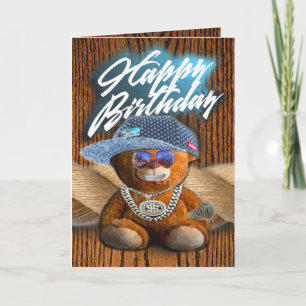 Verjaardagskaart hiphop teddybeer kaart