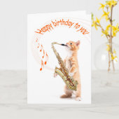 Verjaardagskaart kat met saxofoon kaart (Gele Bloem)