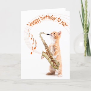 Verjaardagskaart kat met saxofoon kaart