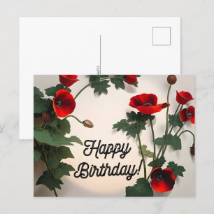 Verjaardagskaart, klaprozen bloemen,  briefkaart
