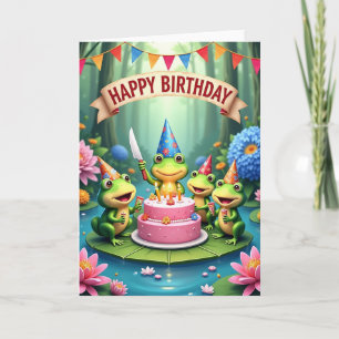 Verjaardagskaart 'Lily Pad Party' Kaart