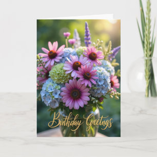 Verjaardagskaart Magenta met vrolijke bloemen Kaart