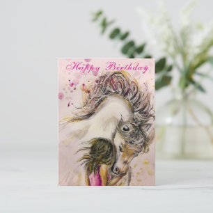 Verjaardagskaart meisje en paard briefkaart